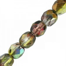 Czech Fire polished faceted glass beads 3mm Crystal magic green